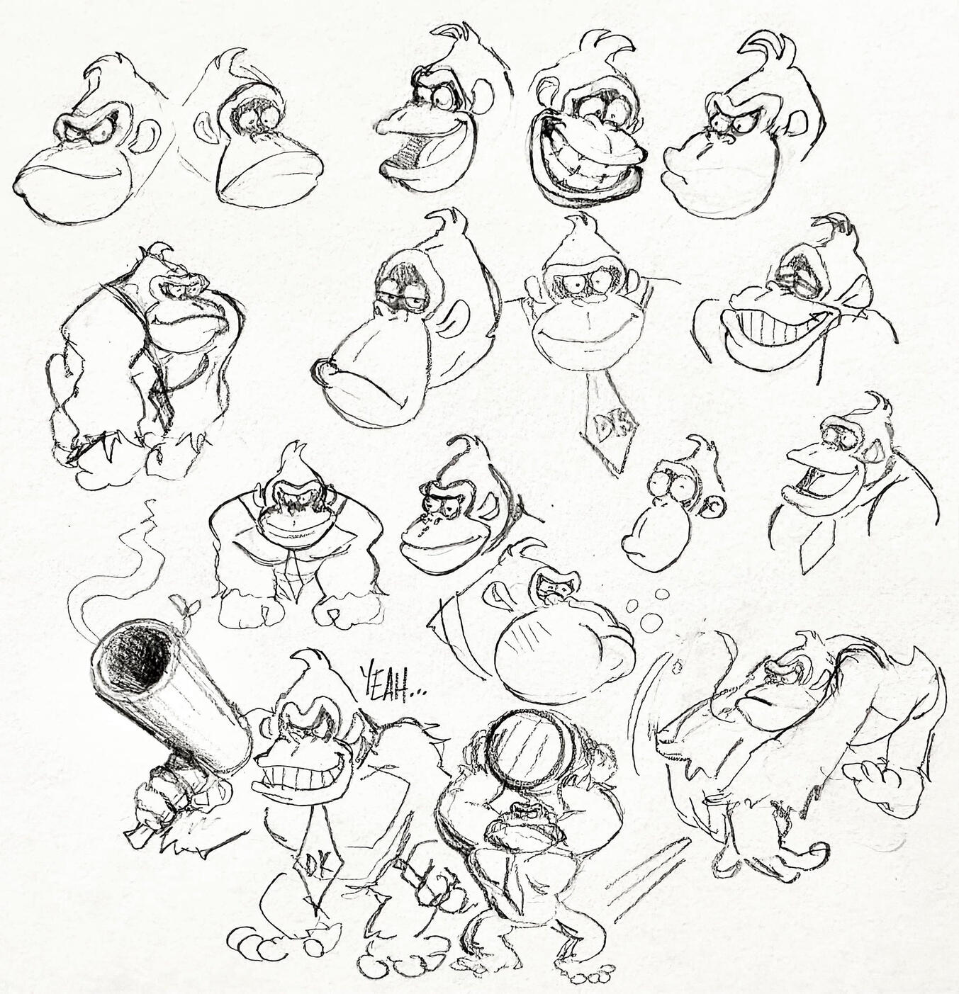Donkey Kong sketches, graphite